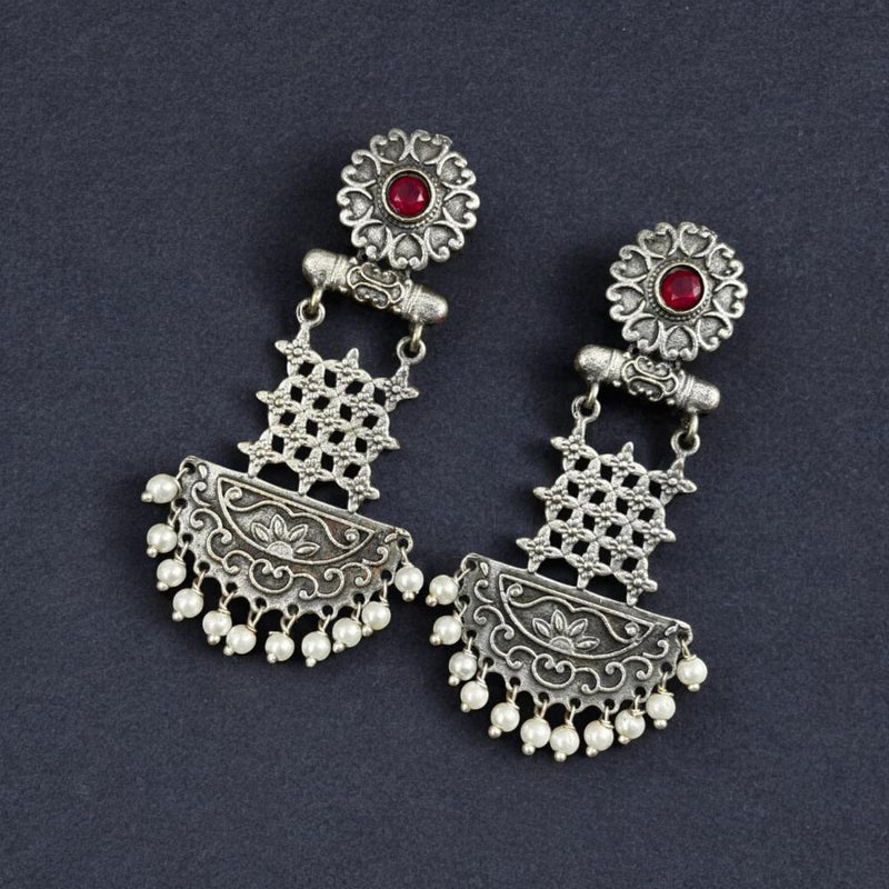 Maharani Jewels Oxidised Plated Pota Stone And Pearls Dangler Earrings