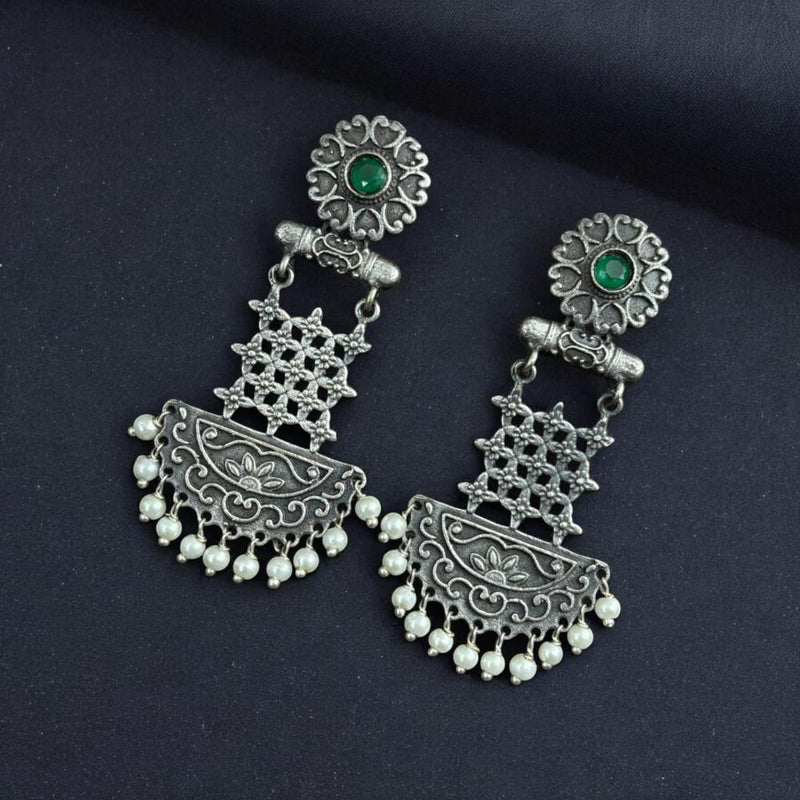 Maharani Jewels Oxidised Plated Pota Stone And Pearls Dangler Earrings