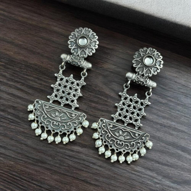 Maharani Jewels Oxidised Plated Pota Stone And Pearls Dangler Earrings