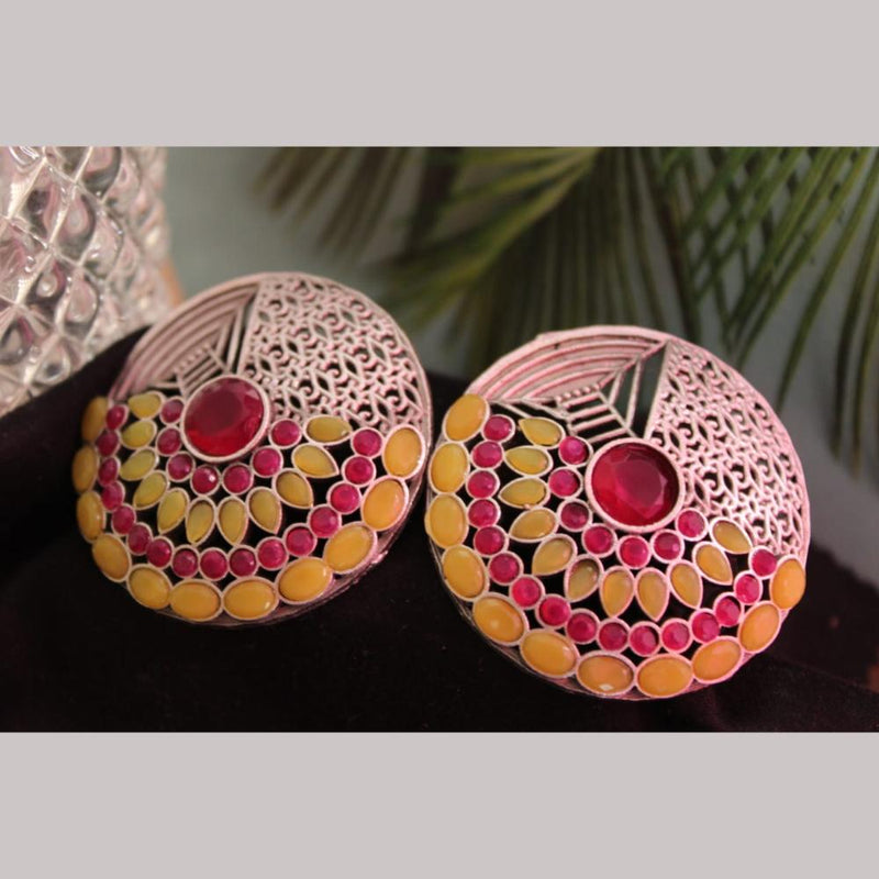 Maharani Jewels Rose Gold Plated Pota Stone Stud Earrings