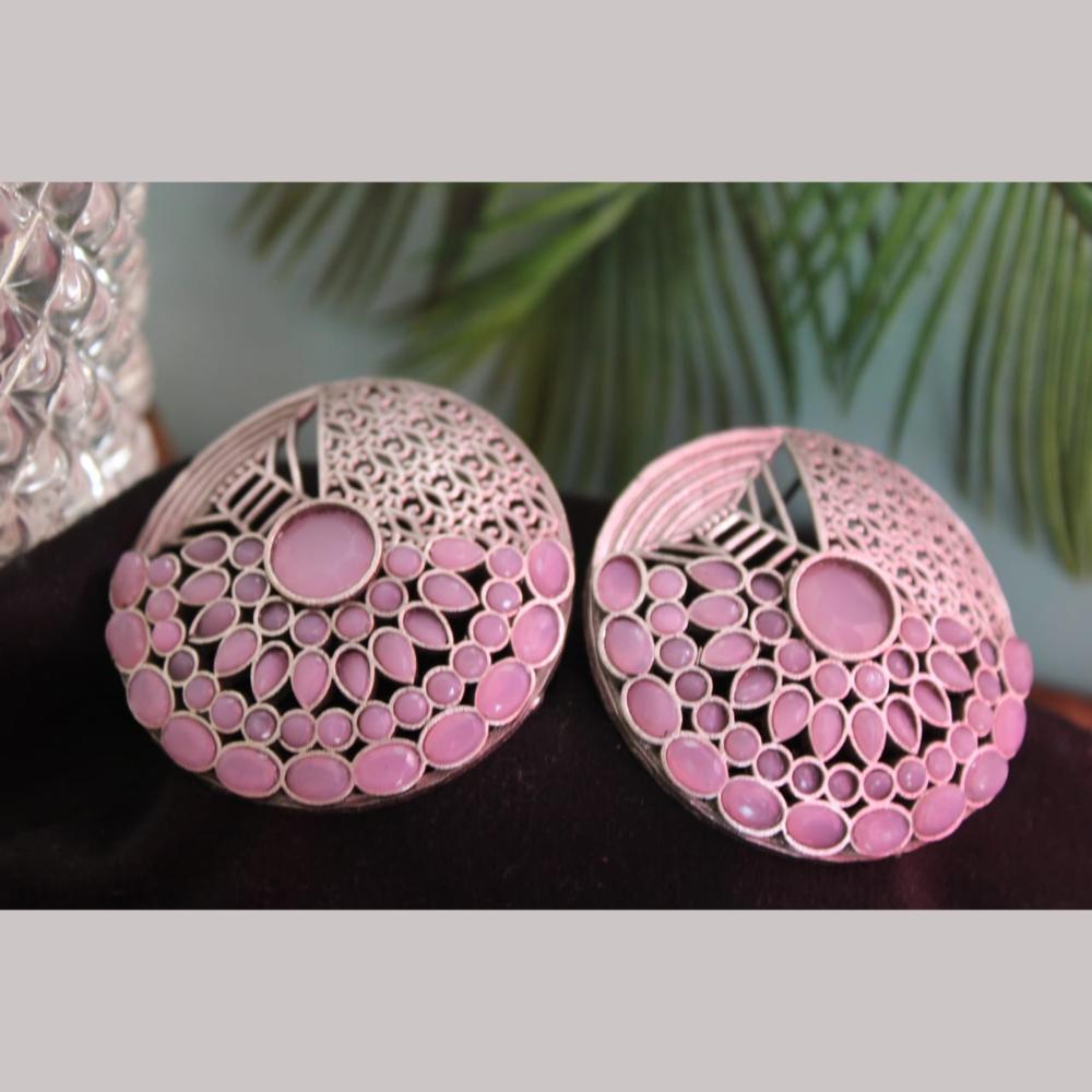 Maharani Jewels Rose Gold Plated Pota Stone Stud Earrings