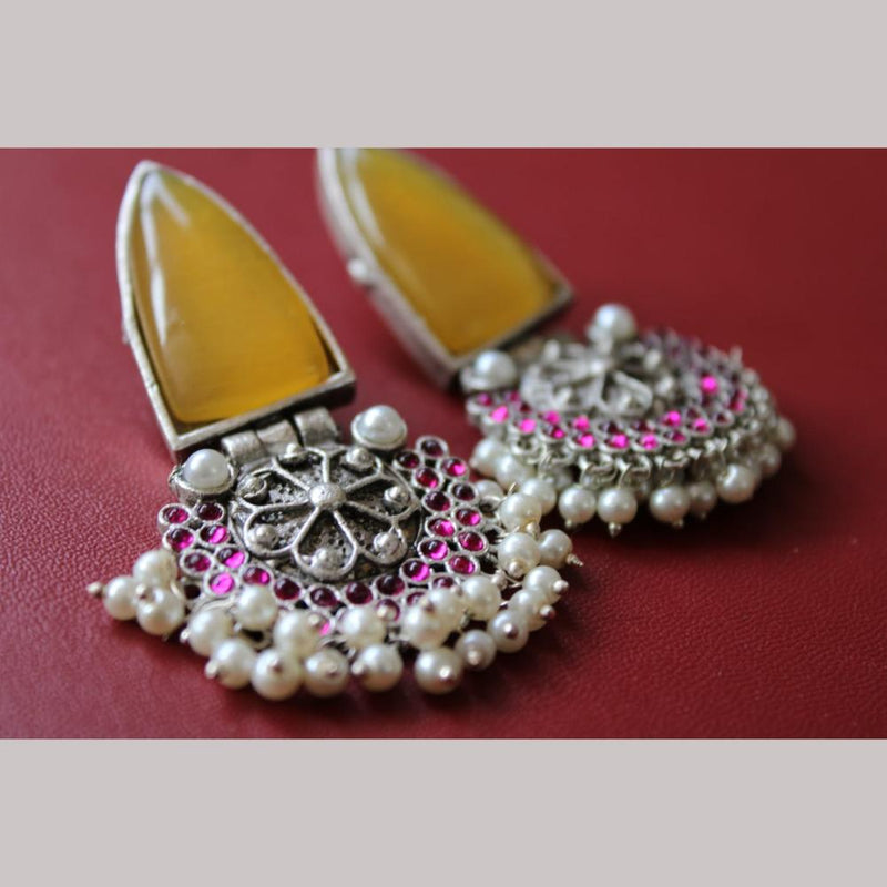 Maharani Jewels Oxidised Plated Pota Stone And  Pearls Dangler Earrings