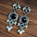 Maharani Jewels Oxidised Plated Pota Stone And  Pearl Dangler Earrings