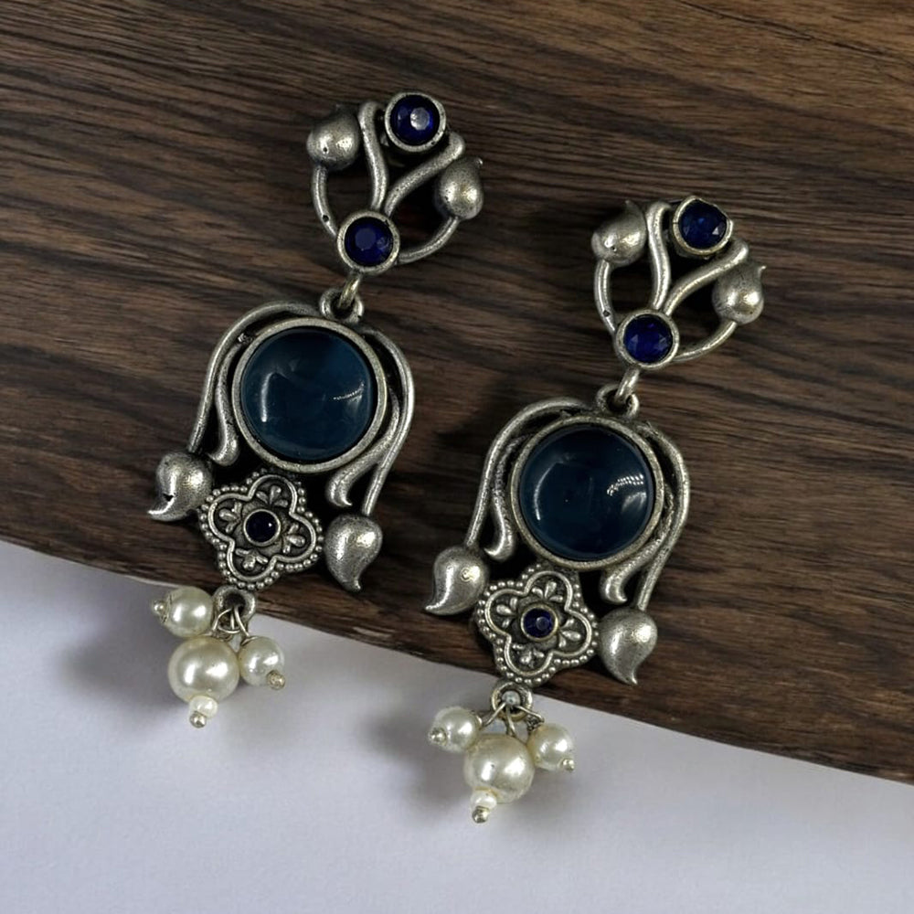 Maharani Jewels Oxidised Plated Pota Stone And  Pearl Dangler Earrings