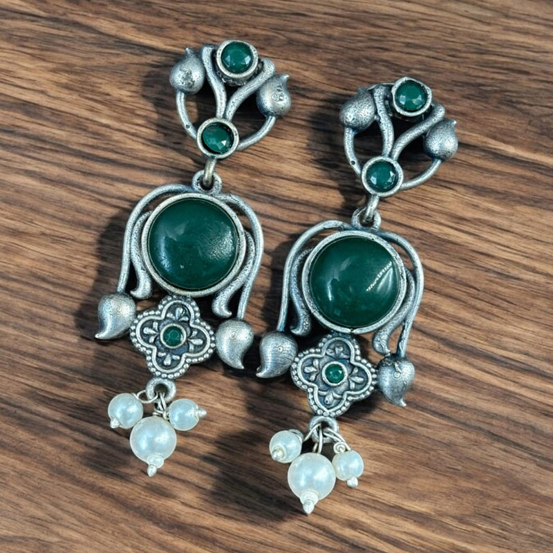 Maharani Jewels Silver Plated Pota Stone And  Pearl Dangler Earrings