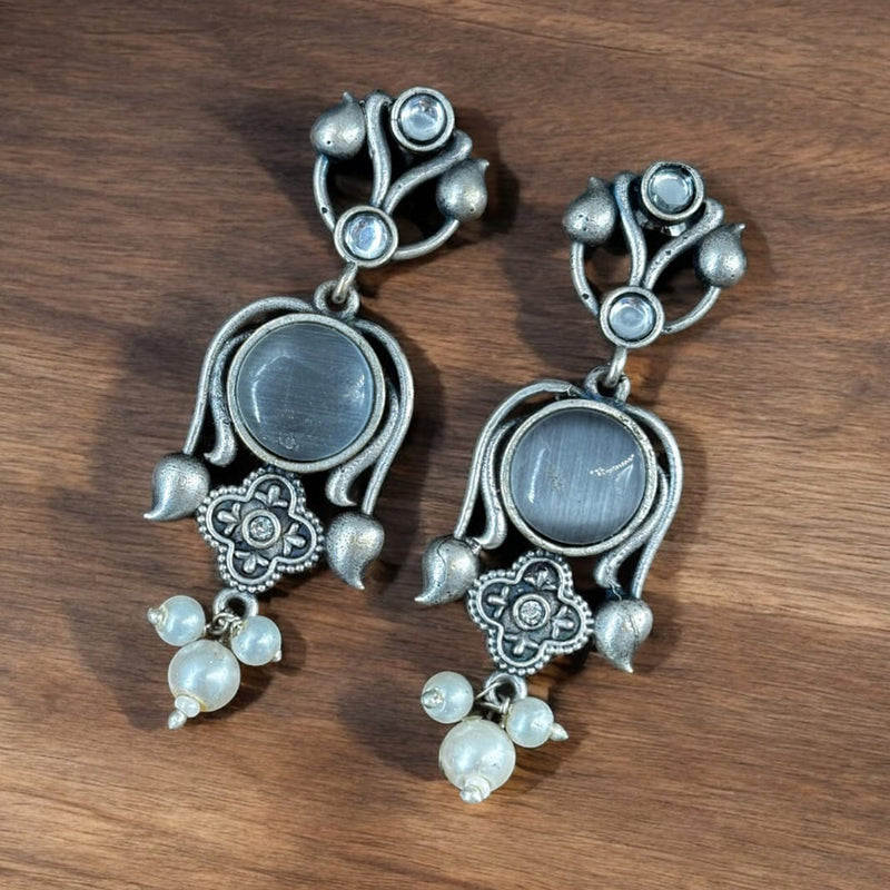 Maharani Jewels Silver Plated Pota Stone And  Pearl Dangler Earrings