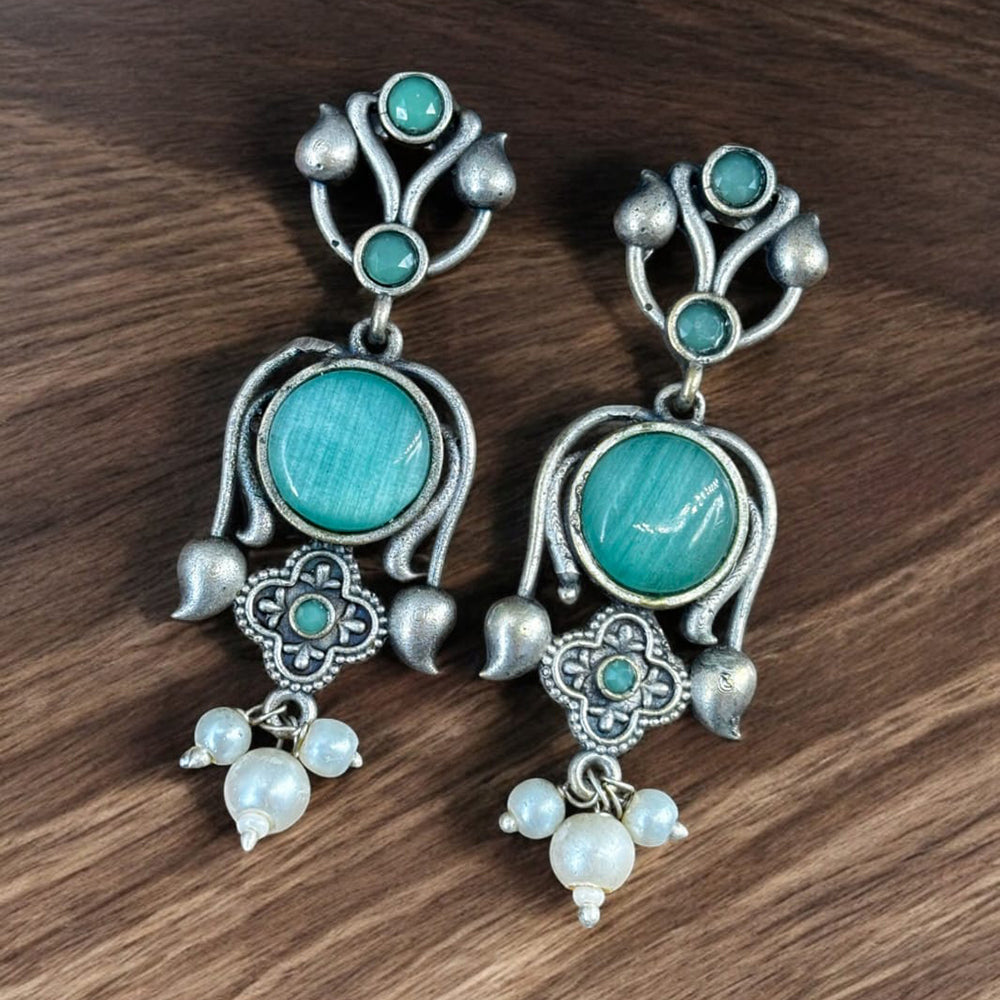 Maharani Jewels Oxidised Plated Pota Stone And  Pearl Dangler Earrings