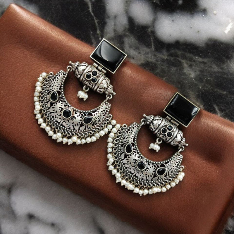 Maharani Jewels Silver Plated Pota Stone And  Pearl Dangler Earrings