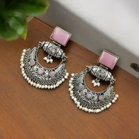 Maharani Jewels Oxidised Plated Pota Stone And  Pearl Dangler Earrings