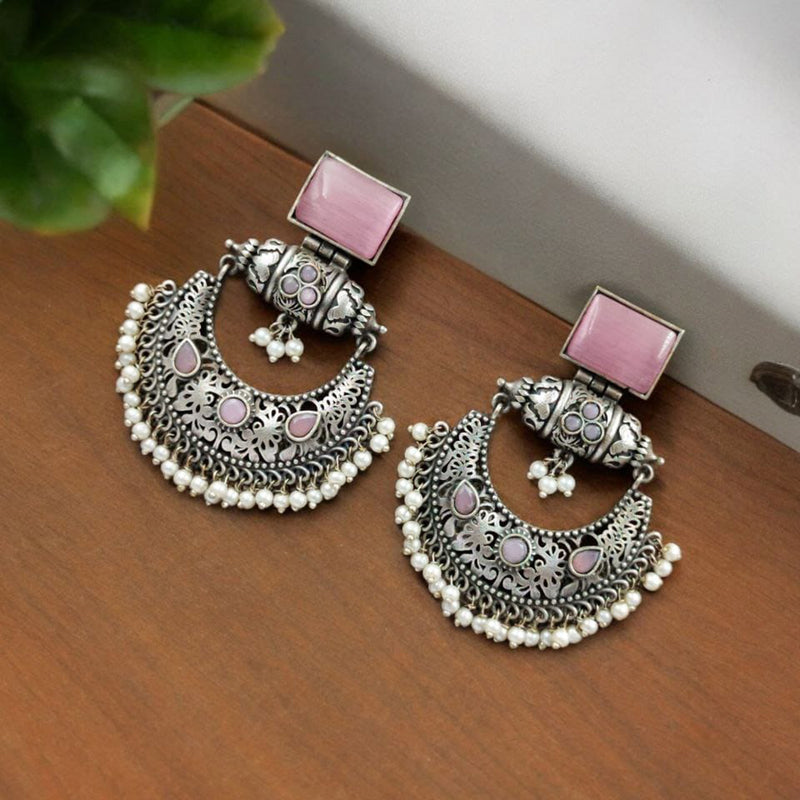 Maharani Jewels Silver Plated Pota Stone And  Pearl Dangler Earrings