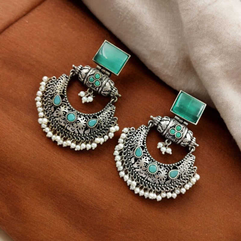 Maharani Jewels Silver Plated Pota Stone And  Pearl Dangler Earrings