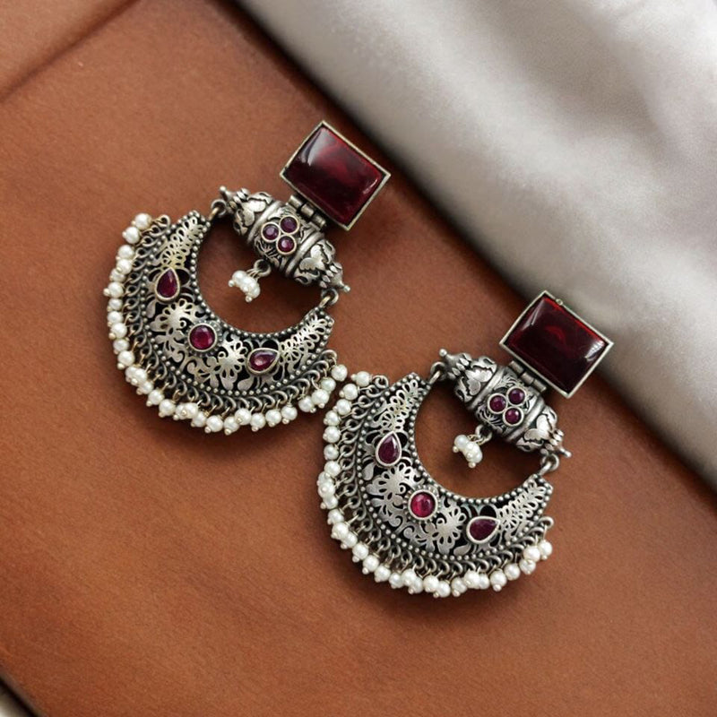 Maharani Jewels Silver Plated Pota Stone And  Pearl Dangler Earrings