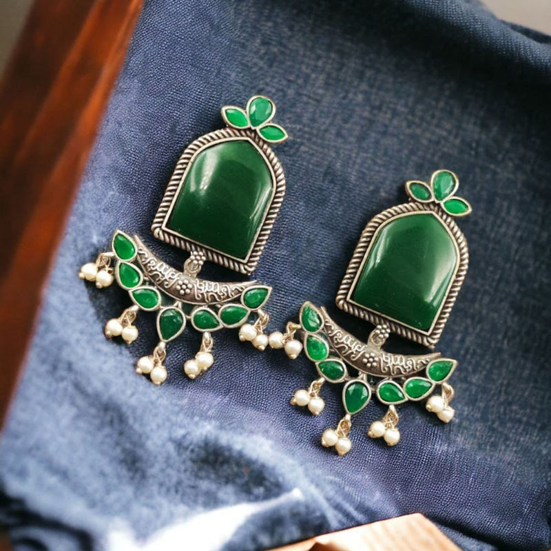 Maharani Jewels Oxidised Plated Pota Stone And Pearl Dangler Earrings