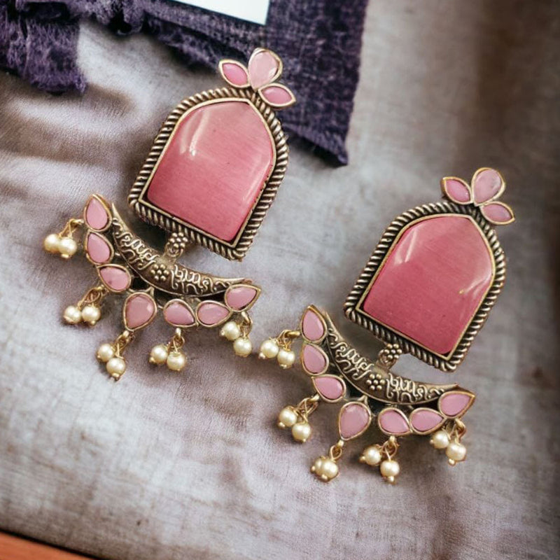 Maharani Jewels Oxidised Plated Pota Stone And Pearl Dangler Earrings