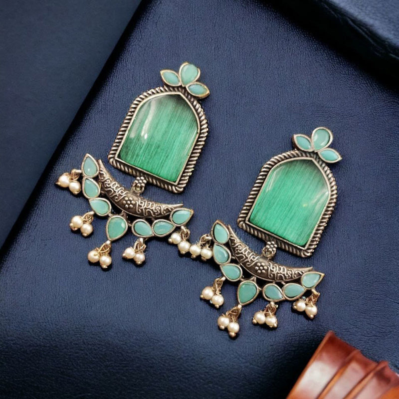 Maharani Jewels Oxidised Plated Pota Stone And Pearl Dangler Earrings