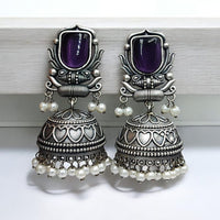 Maharani Jewels Oxidised Plated Pota Stone And Pearl Jhumki Earrings