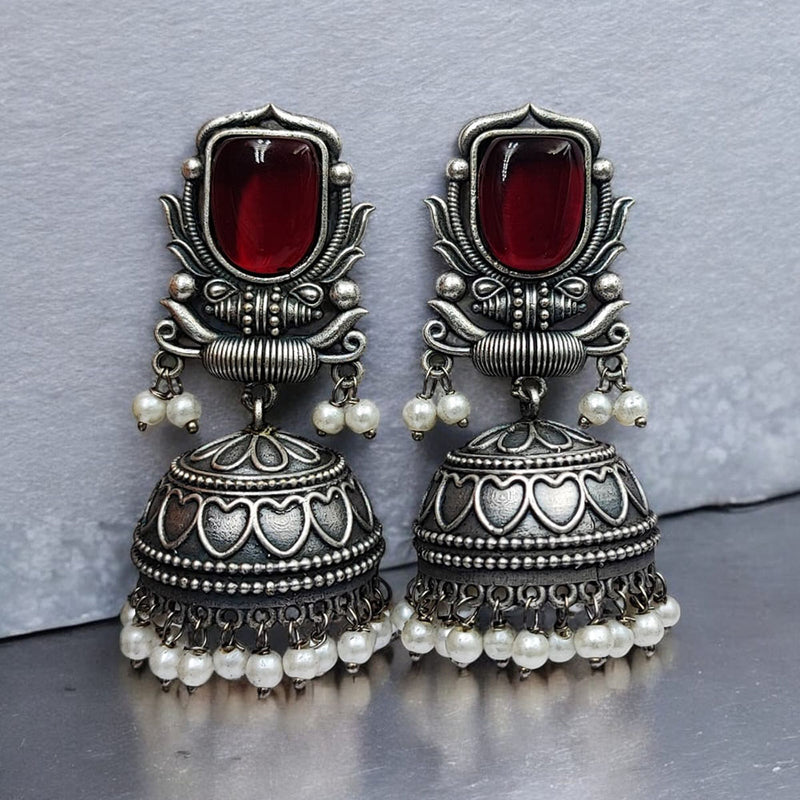 Maharani Jewels Oxidised Plated Pota Stone And Pearl Jhumki Earrings