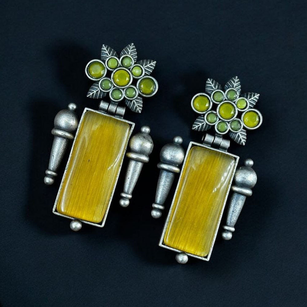 Maharani Jewels Oxidised Plated Pota Stone Dangler Earrings