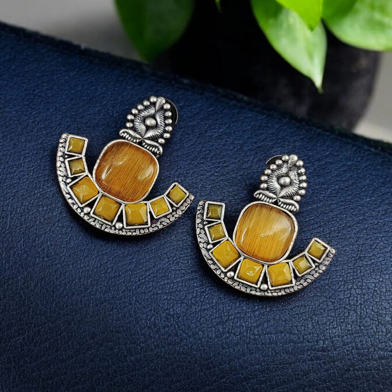 Maharani Jewels Oxidised Plated Pota Stone Dangler Earrings