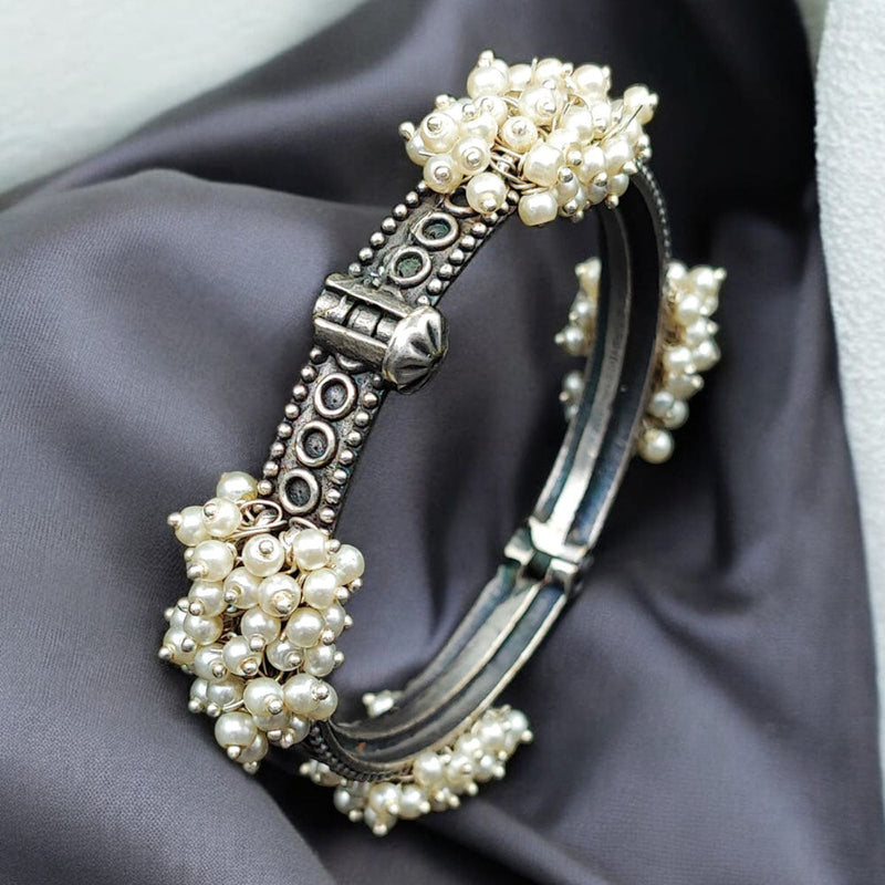 Maharani Jewels Oxidised Plated Pearls Openable Bangle