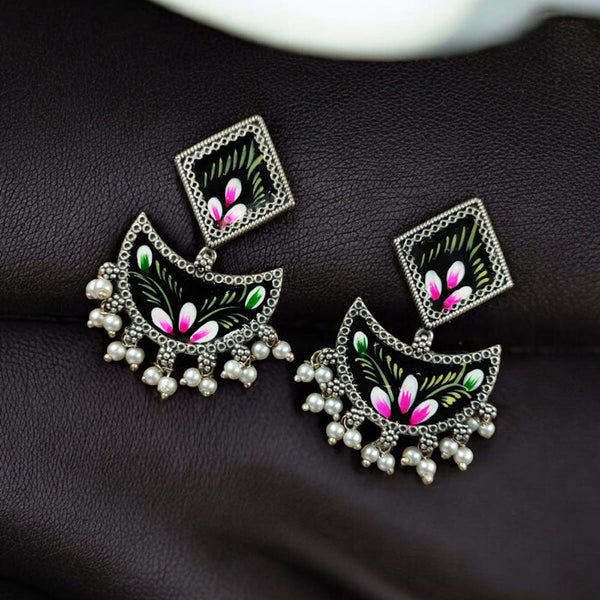 Maharani Jewels Oxidised Plated Meenakari Ghungroo Dangler Earrings