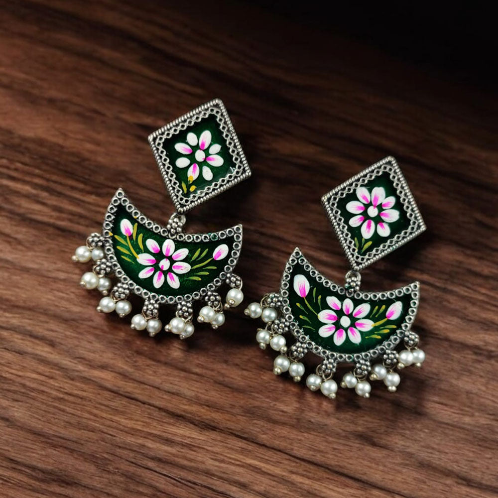 Maharani Jewels Oxidised Plated Meenakari Ghungroo Dangler Earrings