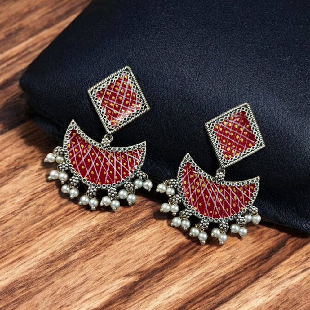 Maharani Jewels Oxidised Plated Meenakari Ghungroo Dangler Earrings