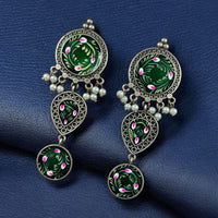 Maharani Jewels Oxidised Plated Meenakari Ghungroo Dangler Earrings