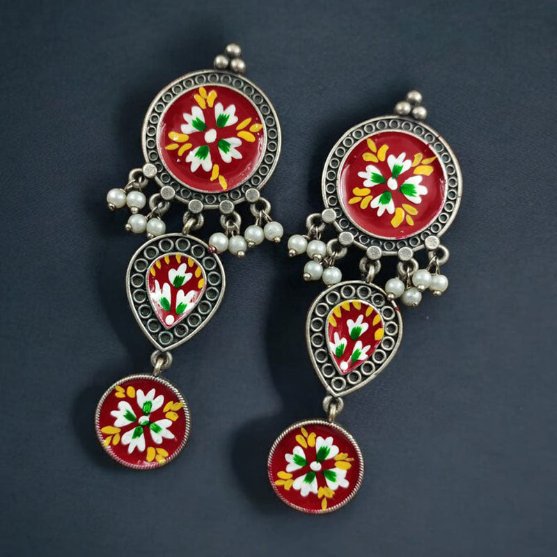 Maharani Jewels Oxidised Plated Meenakari Ghungroo Dangler Earrings