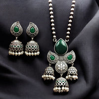 Maharani Jewels Oxidised Plated Pota Stone Necklace Set