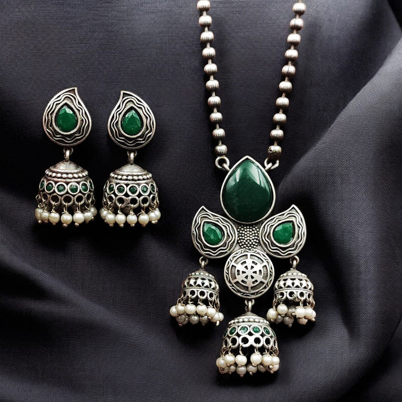 Maharani Jewels Oxidised Plated Pota Stone Necklace Set