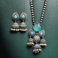 Maharani Jewels Oxidised Plated Pota Stone Necklace Set