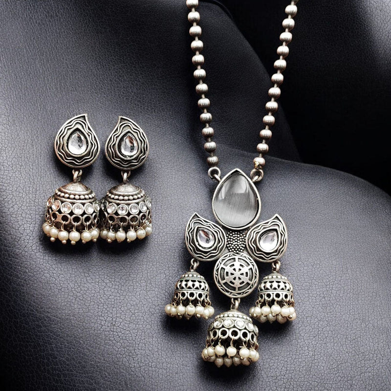 Maharani Jewels Oxidised Plated Pota Stone Necklace Set