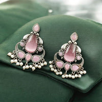 Maharani Jewels Oxidised Plated Pota Stone And Pearls Dangler Earrings