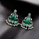 Maharani Jewels Oxidised Plated Pota Stone And Pearls Dangler Earrings