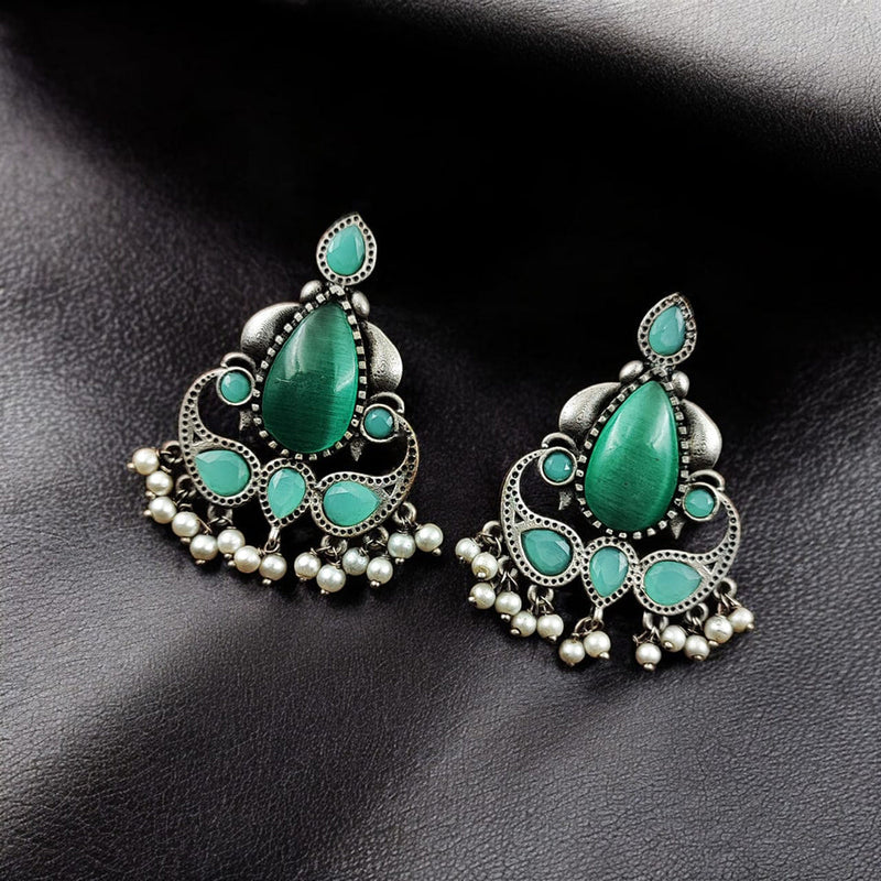 Maharani Jewels Oxidised Plated Pota Stone And Pearls Dangler Earrings