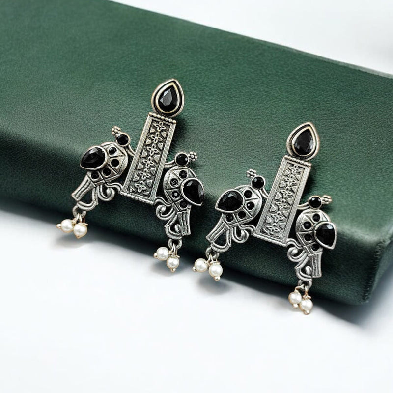 Maharani Jewels Oxidised Plated Pota Stone Dangler Earrings