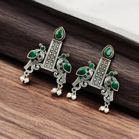 Maharani Jewels Oxidised Plated Pota Stone Dangler Earrings