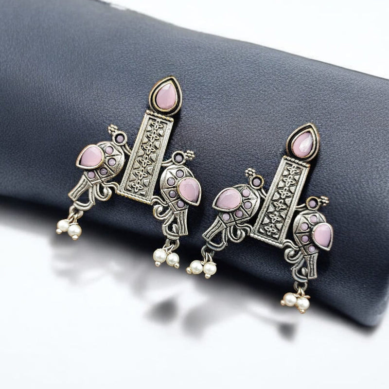 Maharani Jewels Oxidised Plated Pota Stone Dangler Earrings