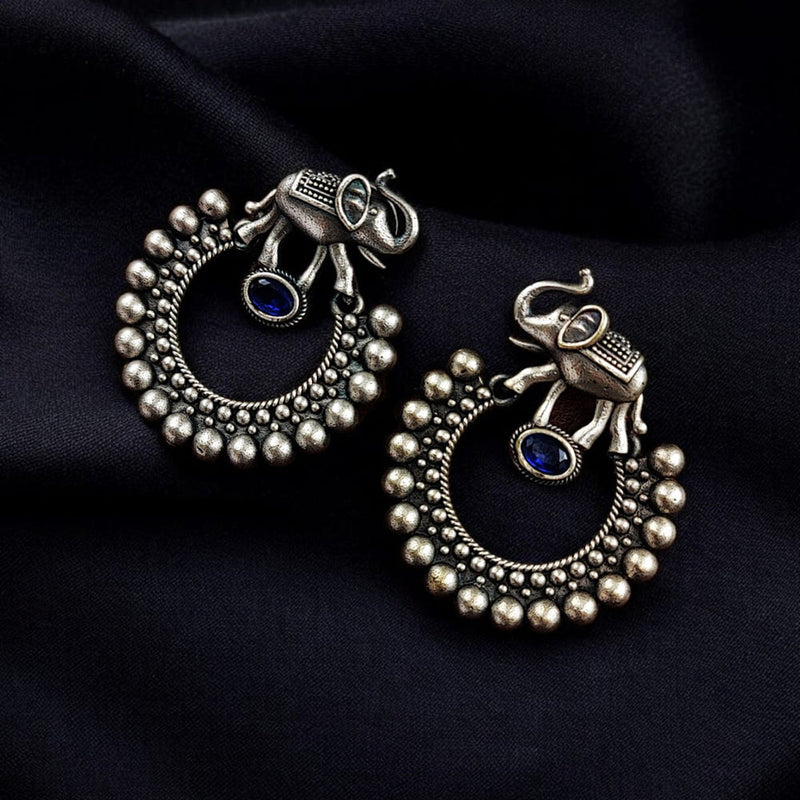 Maharani Jewels Oxidised Plated Pota Stone Dangler Earrings