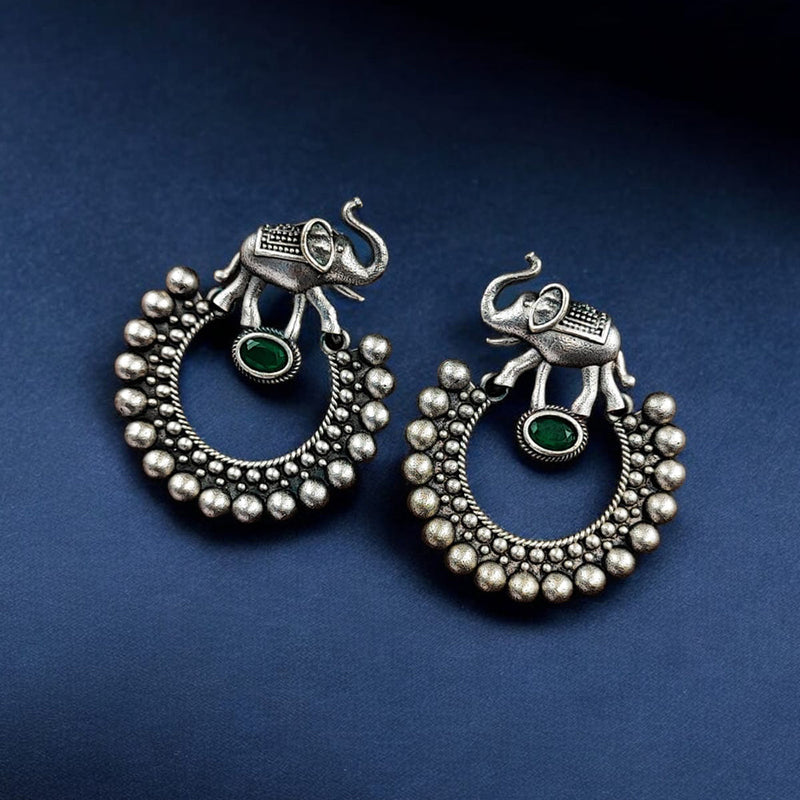 Maharani Jewels Oxidised Plated Pota Stone Dangler Earrings