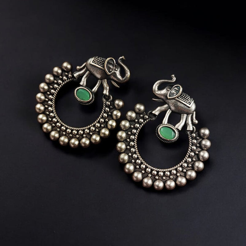 Maharani Jewels Oxidised Plated Pota Stone Dangler Earrings