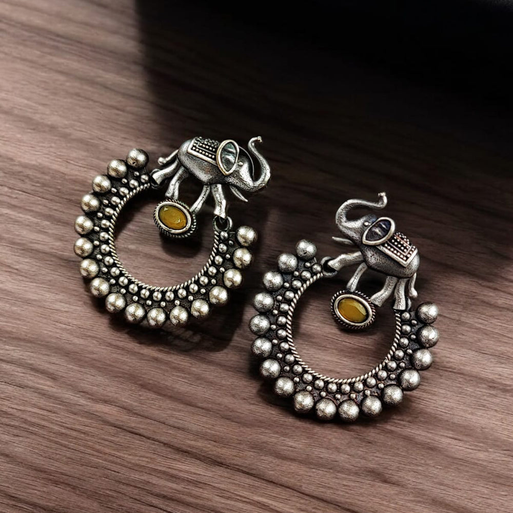 Maharani Jewels Oxidised Plated Pota Stone Dangler Earrings