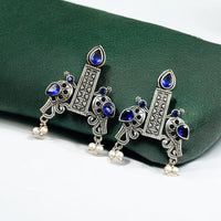 Maharani Jewels Oxidised Plated Pota Stone Dangler Earrings