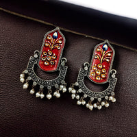 Maharani Jewels Oxidised Plated Pearls Dangler Earrings