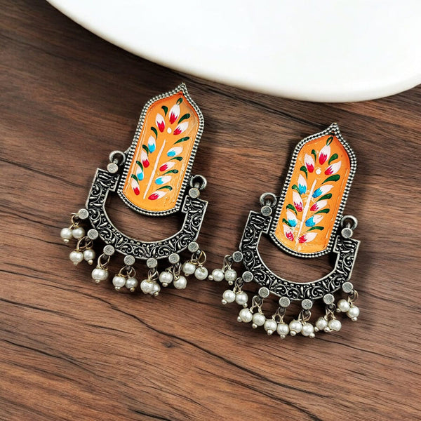 Maharani Jewels Oxidised Plated Pearls Dangler Earrings