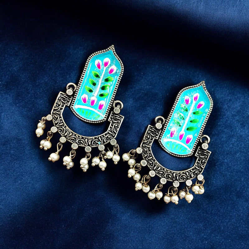 Maharani Jewels Oxidised Plated Pearls Dangler Earrings