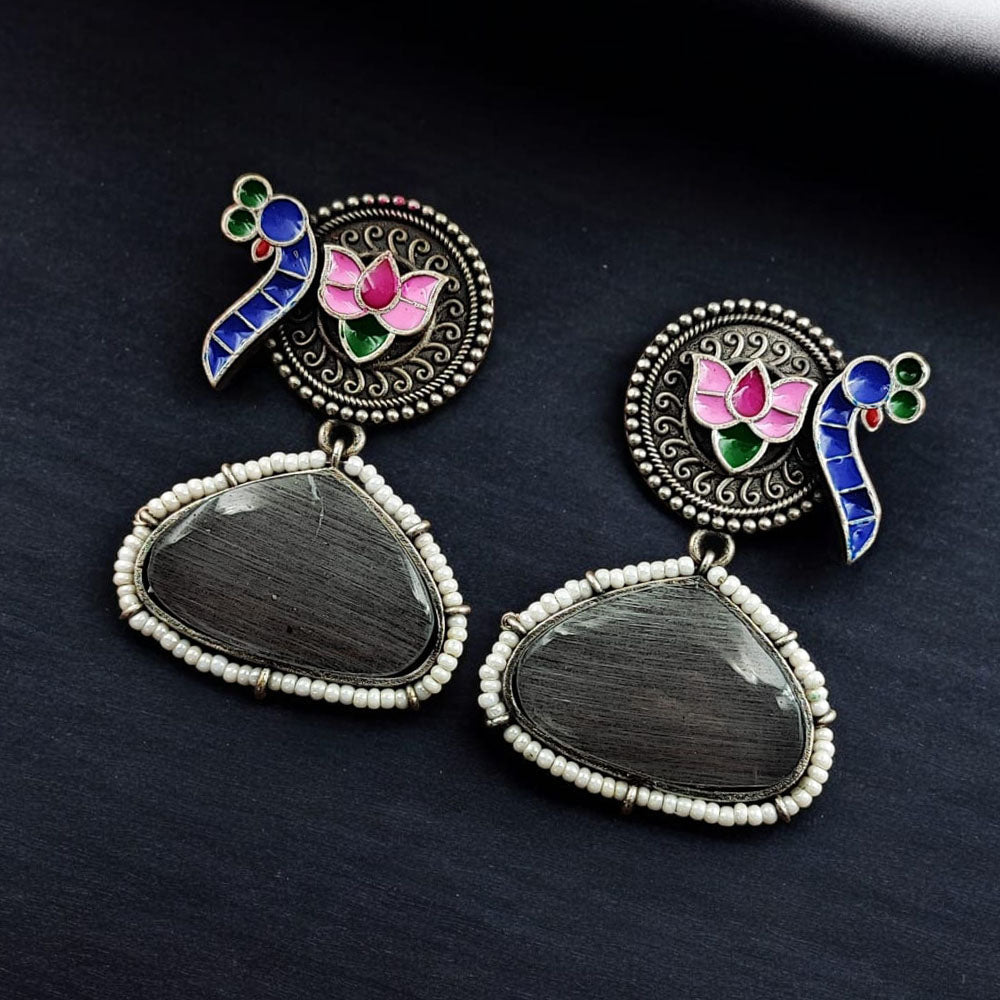 Maharani Jewels Oxidised Plated Pota Stone Dangler Earrings