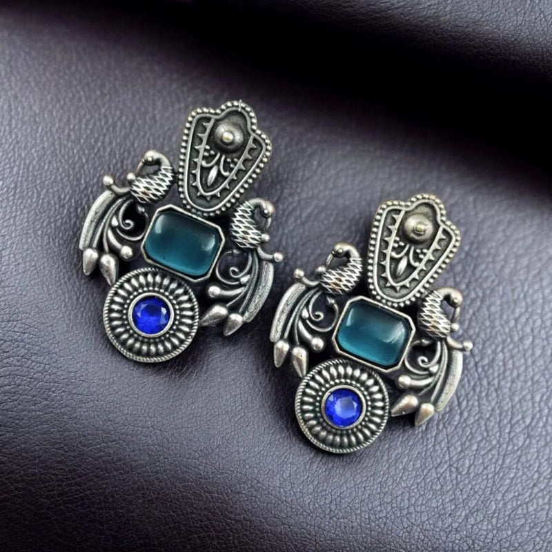 Maharani Jewels Oxidised Plated Pota Stone Dangler Earrings