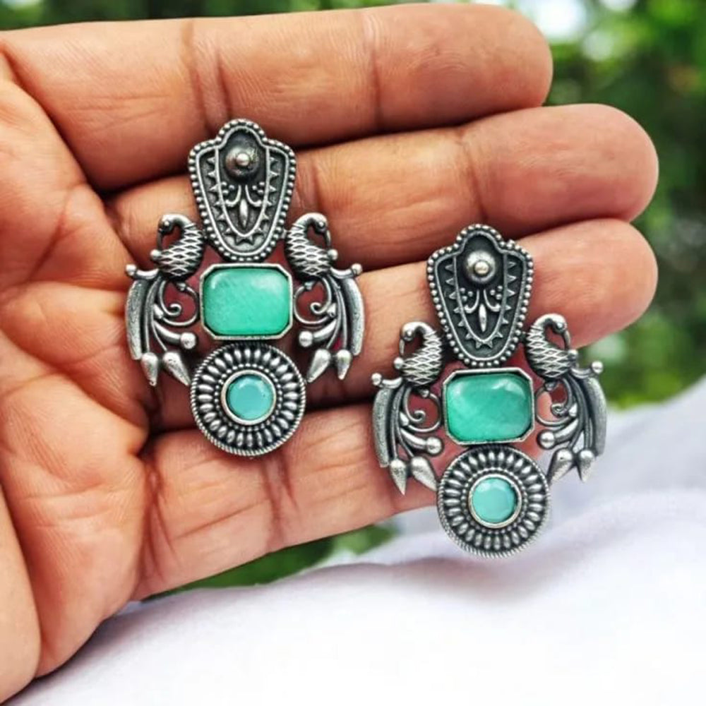 Maharani Jewels Oxidised Plated Pota Stone Dangler Earrings